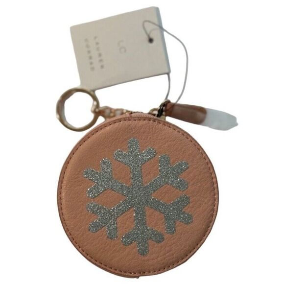 LC Lauren Conrad Snowflake Coin Pouch with Key Ring Peach /Rose Gold 4.1 Dia - Picture 1 of 6